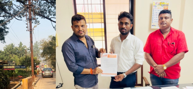 धोकादायक विद्युत खांबाकडे मंदार शिरसाट यांनी वेधले लक्ष