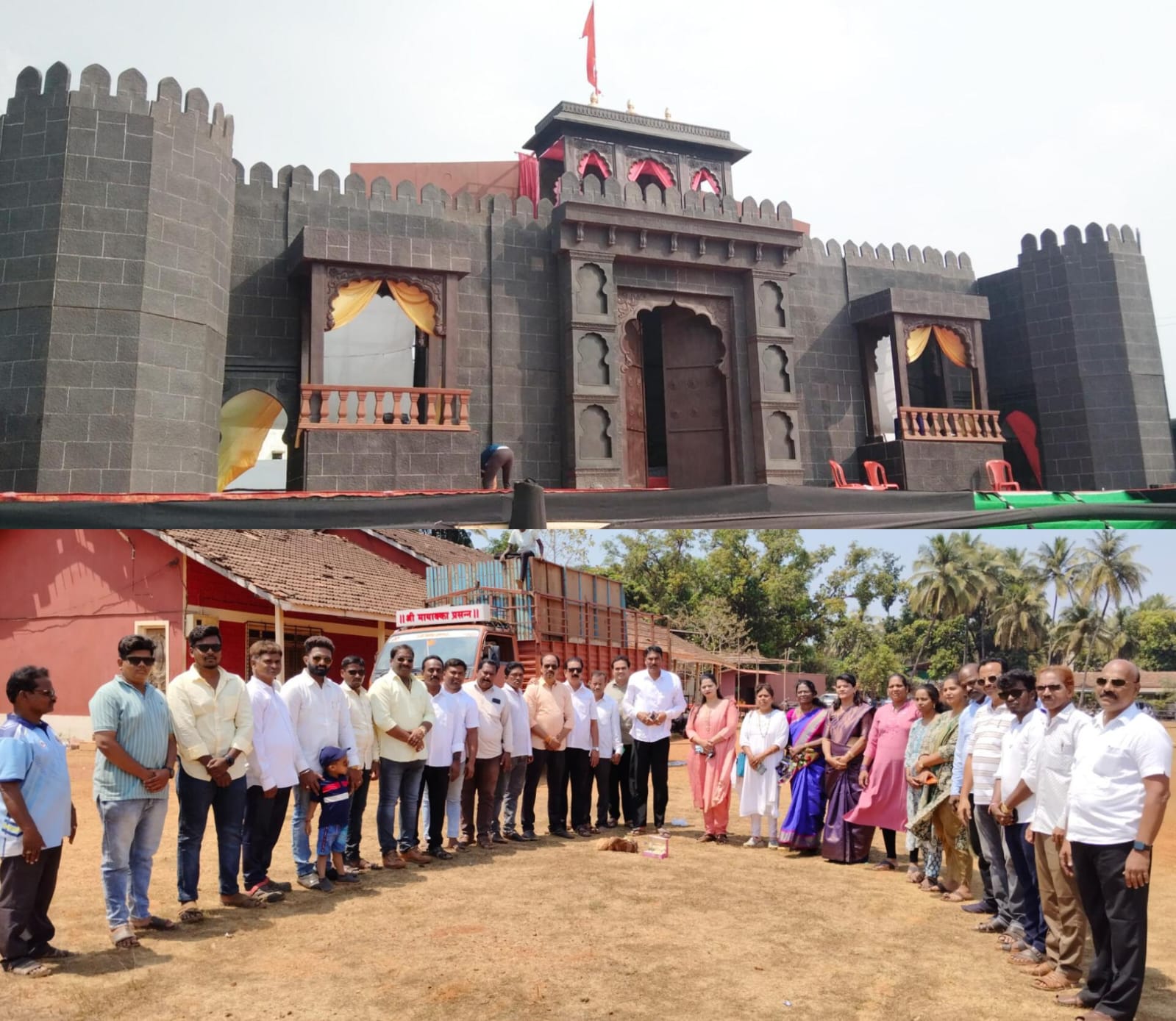 'शिवायन' महानाट्याच्या भव्य रंगमंचाचे शिवसेना जिल्हाप्रमुख दत्ता सामंत यांच्या हस्ते भूमिपूजन