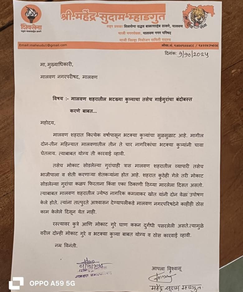 भटके कुत्रे आणि मोकाट जनावरे यांचा योग्य तो बंदोबस्त करण्यात यावा