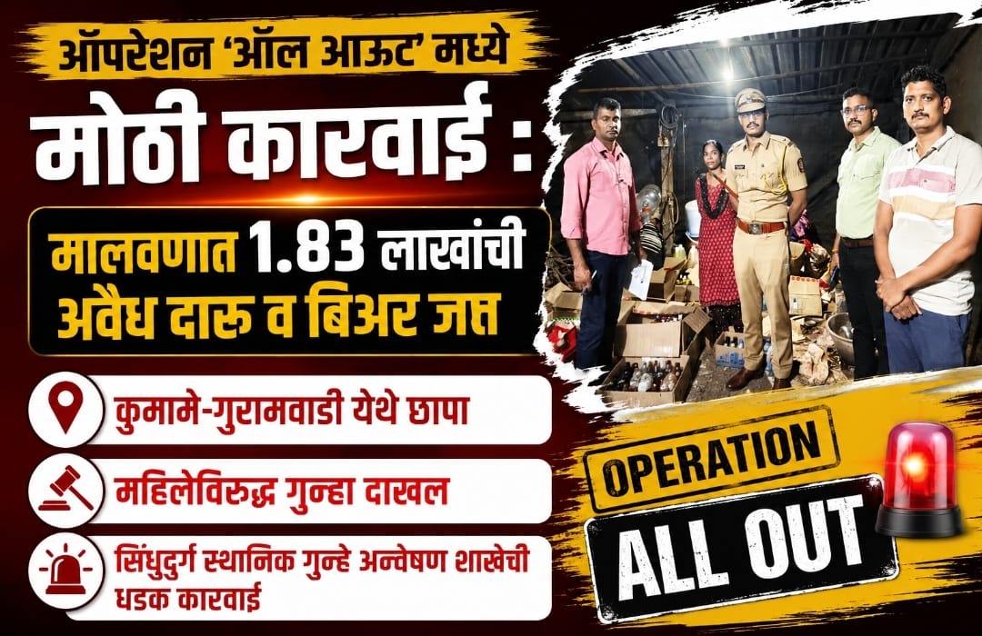 ऑपरेशन ‘ऑल आऊट’ मध्ये मोठी कारवाई : मालवणात १.८३ लाखांची अवैध दारू व बिअर जप्त