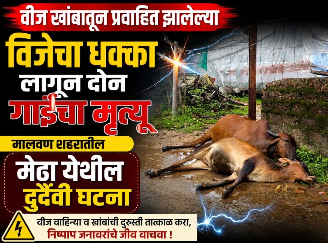 वीज खांबातून प्रवाहित झालेल्या विजेचा धक्का लागून दोन गाईंचा मृत्यू