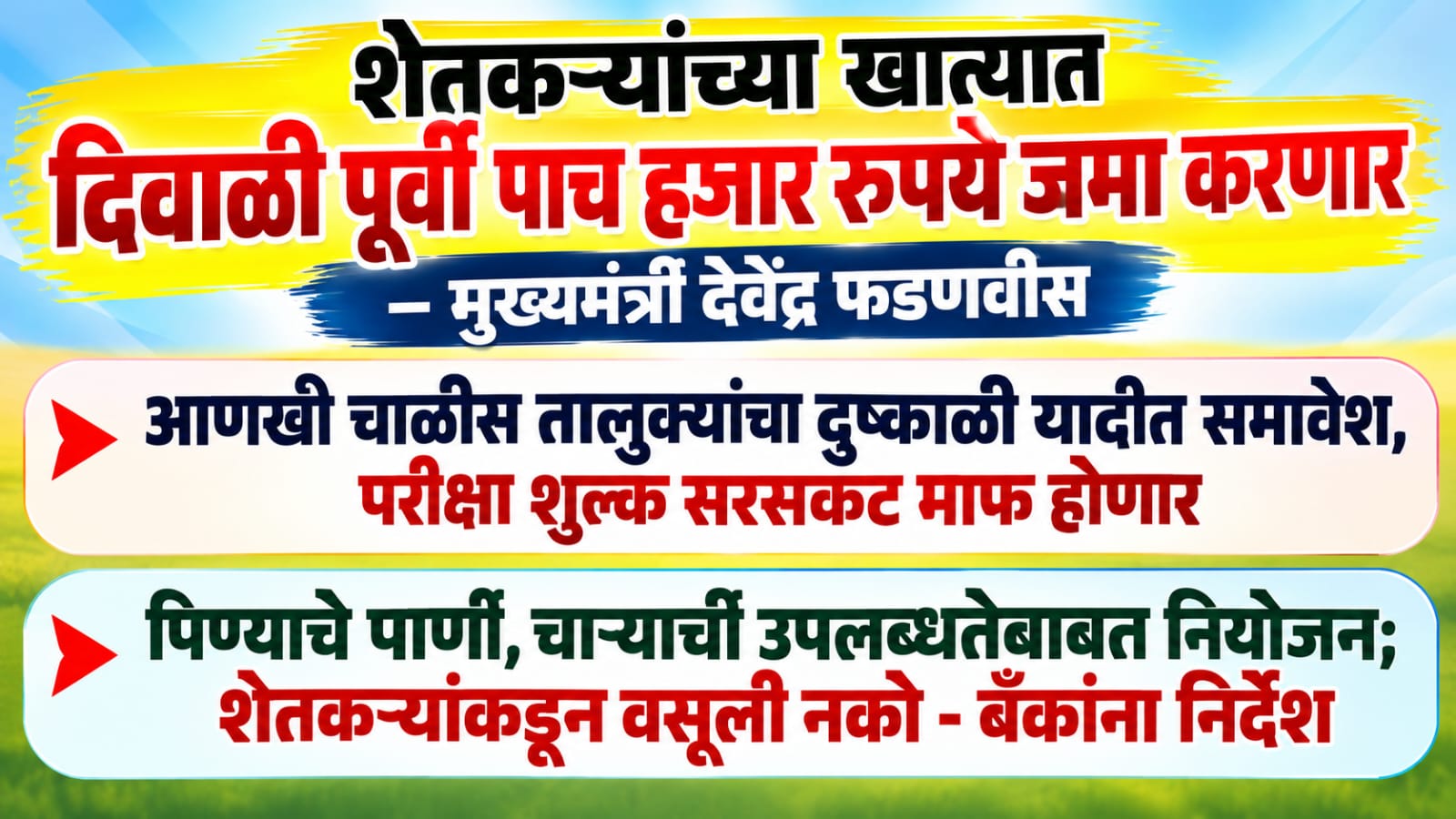 शेतकऱ्यांच्या खात्यात दिवाळी पूर्वी पाच हजार रुपये जमा करणार – मुख्यमंत्री देवेंद्र फडणवीस