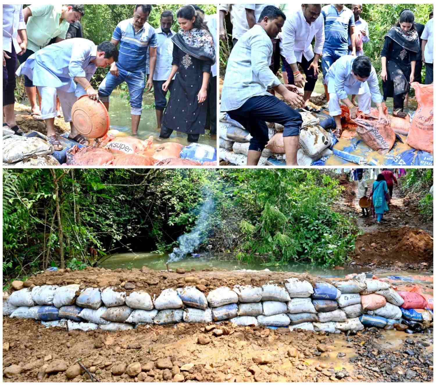 हरकुळ बुद्रुक येथे वनराई बंधारा निर्मितीत पालकमंत्री नितेश राणे यांचे श्रमदान